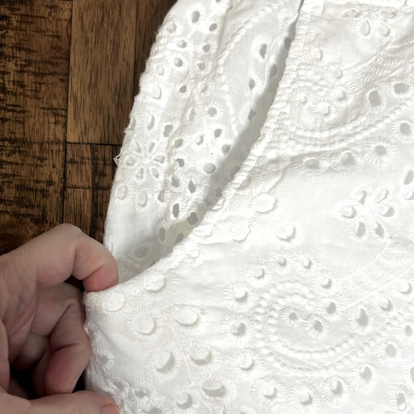 INC white eyelet romper shorts
with stretch waist button front ruffle details M - Picture 9 of 13